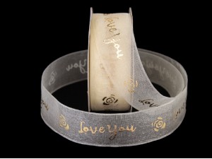 Органза 2,5 см "Love you", МОЛОЧНА